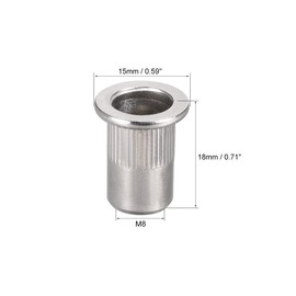 TA-VIGOR 10Pcs M8 Rivet Nuts, 304 Stainless Steel Knurled Flat Head Threaded Insert Nut Silver for Automotive Furniture