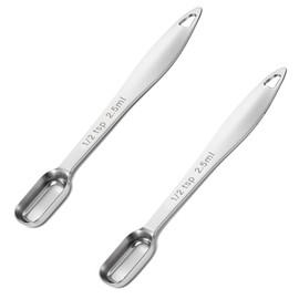 2 PCS 1/2 Teaspoon Measuring Spoon (2.5 mL | 1/2 Tsp | 1/6 Tbsp | 2.5 cc | 1/16 oz) Single Measuring Spoon Stainless Steel Tablespoon Long Handle Metal Measuring Spoon Rectangular