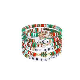 YANCHUN Christmas Bracelet Cute Xmas Bracelets Stack Clay Bracelet Stretch Christmas Charm Bracelets Soft Pottery Bracelet Layered Christmas Bracelets Cute Christmas Jewellery Gift, Metal, No gemstone