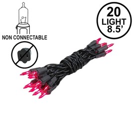 Novelty Lights 20 Light Pink Christmas Craft Mini Light Set, Non-Connectable, Black Wire, 8' Long