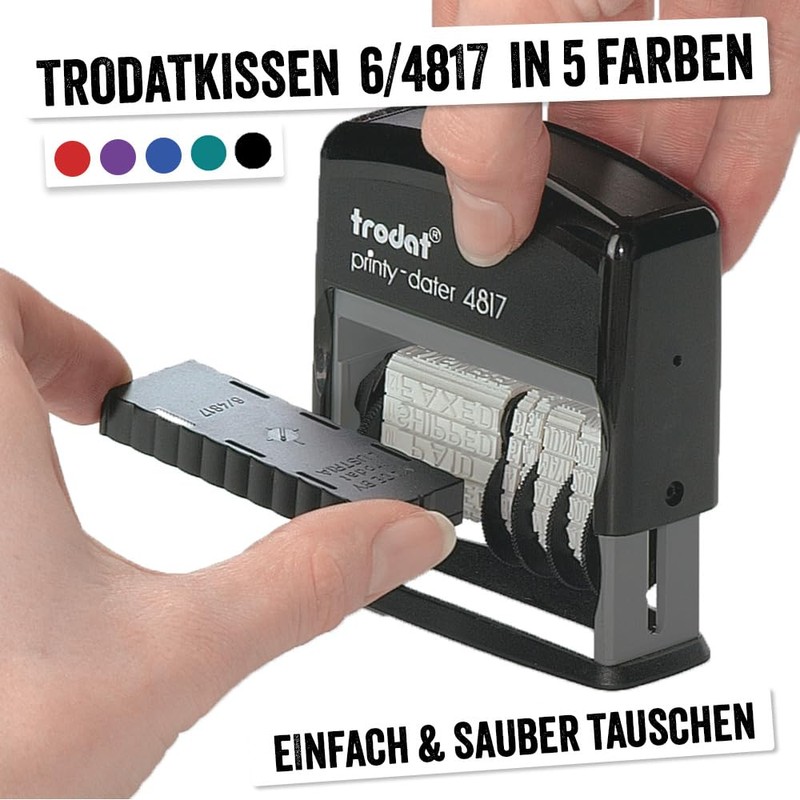 Trodat Printy 4817 Word Tape Stamp, Date Plus 12 Texts,