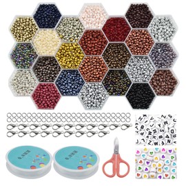 SHRJ 12000Pcs Pony Beads Jewelry Making Supplies Kit, 3mm Beads with Scissors and Wire for DIY Hanging Decoration Pendants Phone Chain Key Chain Friendship Bracelets Necklace Making, 24 Colors (Dark)