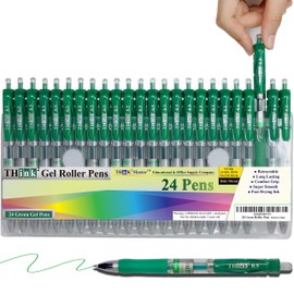 THINK2MASTER [24 Pens - Green Ink] Think2 Retractable Gel Pens. (24 Green) Fine Point (0.5mm) Rollerball Pens with Comfort Grip.