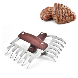 2 Pcs Stainless Steel Forks with Wooden Handle，Stainless Steel Bear Claws Chicken Meat Shredder, Pork Beef Chicken Handles Metal Shredders Pulled Pork BBQ Food Claw