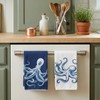 2Pcs Coastal Octopus Kitchen Towels Blue and White Octopus Hand
