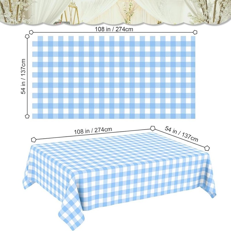 Light Blue Checkered Tablecloth, 54 ×108 Inches Rectangle Blue Disposable