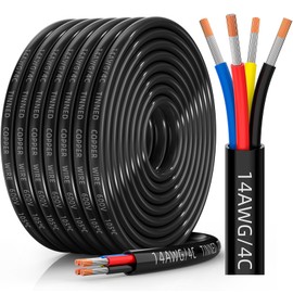 CONEPY 14 Gauge Wire 4 Conductor Electrical Wire, 14 AWG Tinned Copper Stranded PVC Cable, IP68 Waterproof/Flexible/Low Voltage Cord for Automotive, RV, Marine, Solar, LED Lighting(30FT)