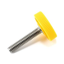 1/4"-20 x 1-1/4" Thumb Screw Stainless Steel - Yellow Knurled Round Plastic Oversized Knob - Standard/Coarse Thread Thumbscrew - Length: 1.250" - Proudly Built in USA - Package of (4)