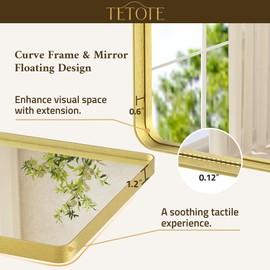 TETOTE TETOTE Brushed Gold Bathroom Mirror 40 x 24 Gold Metal Framed Bathroom Mirror, Tempered Glass, Modern Farmhouse Wall Mounted Mirror for Decorative(Horizontal/Vertical)