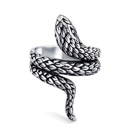 Personalize Unisex Boho Fashion Statement Vintage Style Garden Animal Pet Reptile Egyptian Wrap Coil Serpent Snake Ring Band For Men Women Oxidized .925 Sterling Silver Customizable