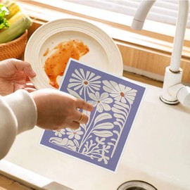 LARTSFRO Spring Flower Swedish Dishcloths for Kitchen, Boho Purple Swedish Dish Cleaning Cloths for Floral, 4 Pack Dish Towels for Kitchen, Papaya Reusable Paper Towels Washable
