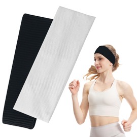 7.5cm Wide Headbands for Women Men,Headbands for Non Slip,2pcs Fashion Head Bands for Women's Hair,Soft Fabric Stretchy Hair Bands for Makeup Workout Yoga Running. (Black/White, 8.6X2.9inches)