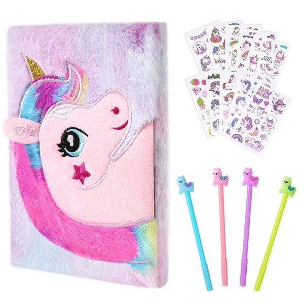OFFCUP Plush Secret Diary, Plush Unicorn Notebook, Plush Girl Notebook