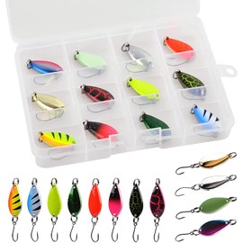 Fishing Lure Kits Spoon Spinners for Trout-12pcs Mini Fishing Spinners Lure Kit with Single Hook Colorful Fishing Jig Spoon Lure for Trout Bass Crappie Char Walleye Perch (12pcs Kit-5g/each)