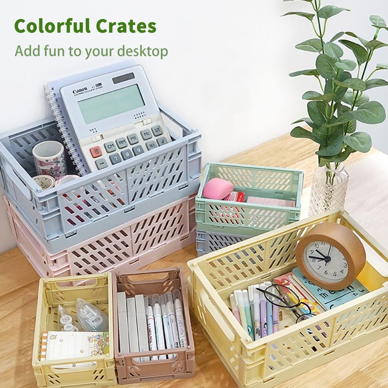 Xhwykzz 4 pack Folding Plastic Baskets, Pastel Milk Crates, Storage