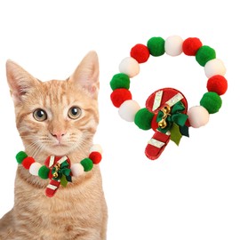 Christmas Cane Plush Ball Pet Collar for Winter Holiday Christmas Parties Pet Dog Cat Costume Accessories