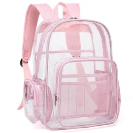 Mimfutu Heavy Duty Clear Backpack School Backpack, PVC Transparent Backpacks See Through Bookbag for Girls Boys Women Men (Light Pink)