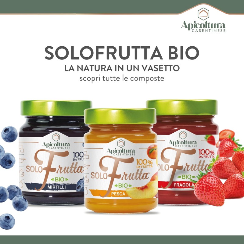 Apicoltura Casentinese, Solofrutta Bio Fragola, Composta 100% Frutta Biologica, Vasetto