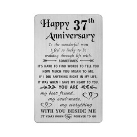 TANWIH 37th Anniversary Card for Him Husband, 37 Year Anniversary Card Gifts for Him Men, 37th Wedding Anniversary for Husband, Engraved Metal Wallet Cards