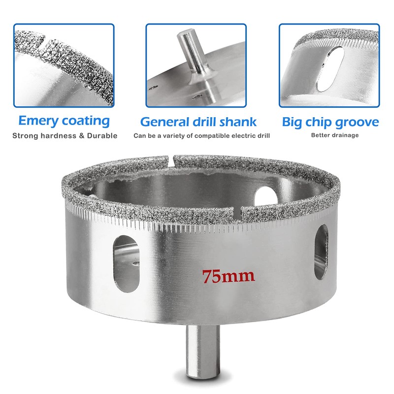 Luomorgo 75mm/3 inch Diamond Hole Saw, 1.1 inch Cutting Depth
