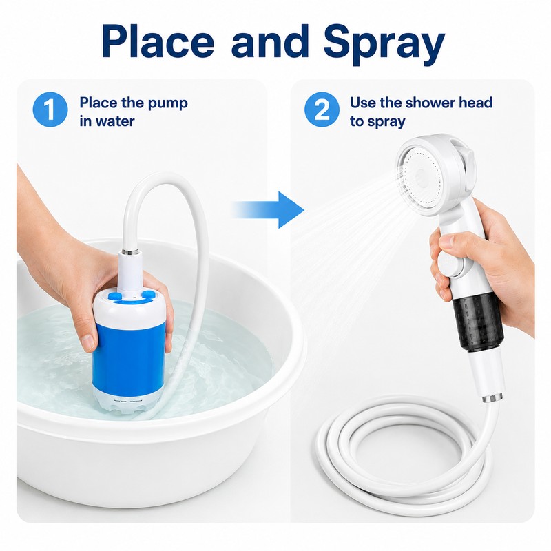 Portable Rechargeable Outdoor Shower for Camping - 4000mAh Handheld Pump