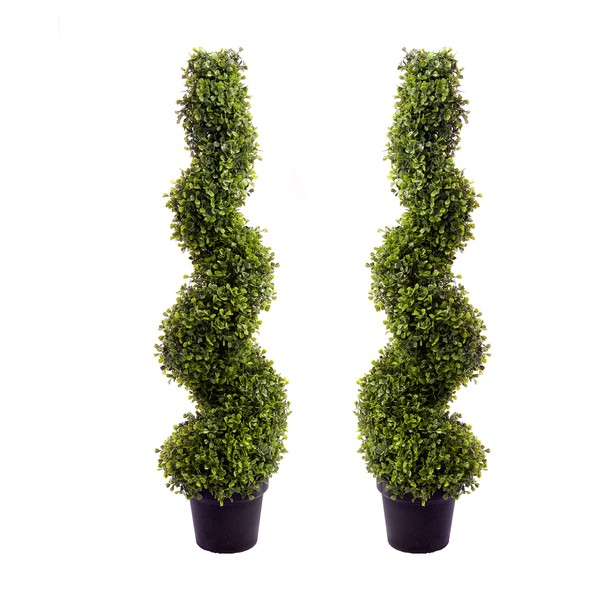 Best Artificial Pair of 3ft 90cm Buxus Boxwood Spiral Topiary Trees **UV Fade Protected**