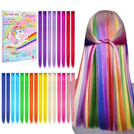 Colored Clip in Hair Extensions 22inch Rainbow Heat-Resistant Straight Highlight Hairpieces Cospaly Fashion Party For Kids Girls 12 Color in 24 pcs