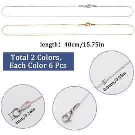 SUNNYCLUE 12 PACK 16 Inch/ 0.4m 1mm Stainless Steel Necklace Chains Bulk Necklace Making Chains Metal Gold Silver Lobster Claw Clasps Cable Link Chain for jewellery Making Supplies Women Adult Diy Cra