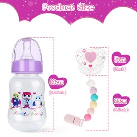BABESIDE 3 Pcs Baby Doll Bottles Set, Baby Doll Accessories Set with Toy Feeding Bottle and Silicone Pacifier Clip Magnetic Pacifier for Realistic Babydolls