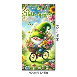 BlissYard Spring Gnome Door Banner 71x35 Inch Floral Bike Gnome Banner Background for Front Porch Spring Summer Decor