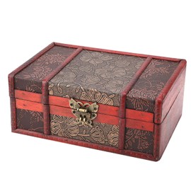 Zerone Vintage Wooden Storage Box, Decorative Treasure Chest, Small Size Book Jewelry Storage Box Organizer, Water Lily Design
