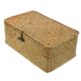 ABOOFAN Natural Seaweed Woven Storage Box Hand Woven Desktop Basket with Lid Storage for Home Organization