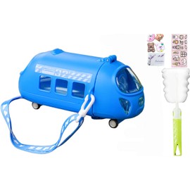 viva story Aircraft Travel Bottle with Straw Train Ice Drinking Tumbler Milk Coffee Cartoon Bus Plastic Cup for Picnic Party Birthday Gift (High-speed Train Blue, 500 ml)