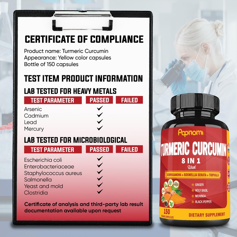 Turmeric Curcumin Capsules - with Ashwagandha, Boswellia, Triphala, Ginger, Holy
