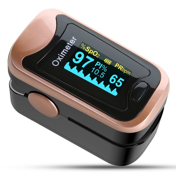 Pulse Oximeter Fingertip, LOVEWEE Upgraded SpO2 Blood Oxygen Saturation Monitor Heart Rate Monitor with Large OLED Digital Display, Portable Pulse Oximetry with Lanyard and Batteries