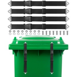 M METERXITY 4-Set Trash Can Locks for Animals, 15-17.7 Inch Adjustable Stainless Steel Buckle Type Raccoons Bear Proof for Out Door Garbage Can, Lid Garbage Can Lock Easy to Install [Black]