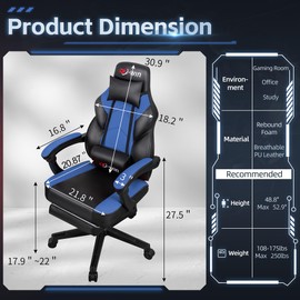 DL-win Gaming Chairs for Adults, Computer Chair with Footrest & Massager, Big and Tall Gaming Chair with Swivel，PU Leather Video Gaming Chair's Gamer Chair for Gamings Rocker Secret Lab, Royal Blue