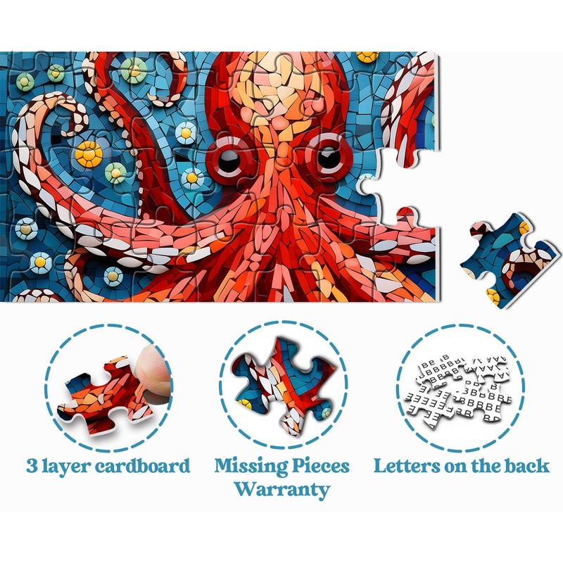 Mosaic Octopus Puzzles for Adults 1000 Pieces, Ocean Octopus Animals