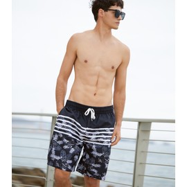 UNICOMIDEA Men Bathing Suits with Compression Liner Tropic Palm Swimming Trunks Men's Cycling Board Shorts 9" Black White Quick Dry Swimwear Travel Lightweight Beach Shorts XXL