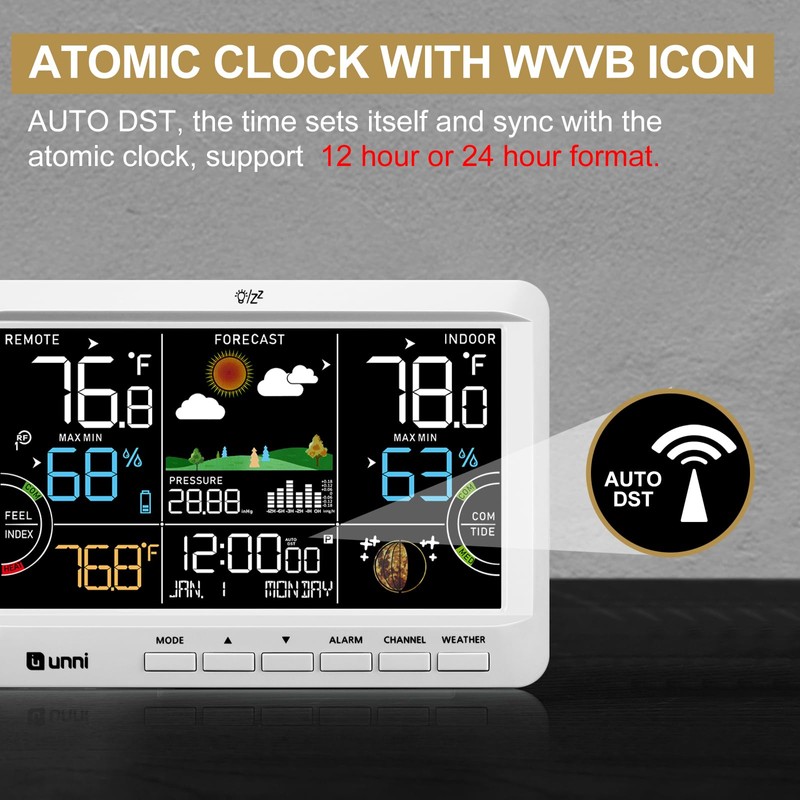Weather Station Indoor Outdoor Thermometer Wireless, Home Atomic Clock with