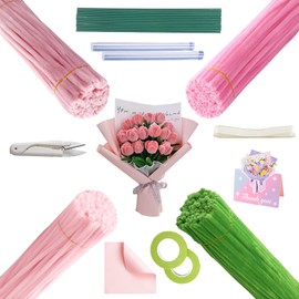 Qrhky Pipe Cleaner Flowers Kit, 432PCS Pastel Pipe Cleaners for Flowers, Chenille Stems, Floral Wire, Tape, Glue, Scissors & More for DIY Flower Bouquet Craft Projects