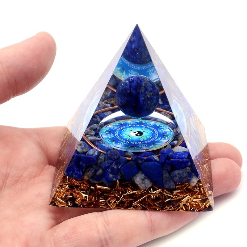 Gold Stone Orgonite Pyramid Figurine, Natural Stone, Power Stone, Purification,