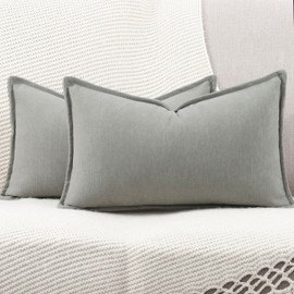 Madizz Set of 2 Simple Chenille Cushion Covers, Soft Decorative Cushion Covers for Sofa, Bedroom, Grey, 40 x 60 cm, Rectangular