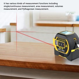 Domary 3in1 Laser Rangefinder 5m Tape Measure Ruler LCD Display with Backlight Distance Meter Building Measurement Device Area Volumes Surveying Equipment Yellow