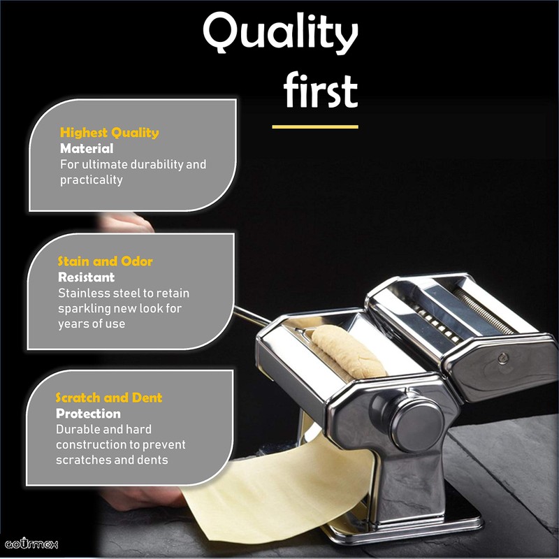 GOURMEX Pasta Maker Machine Stainless Steel Manual | With Adjustable