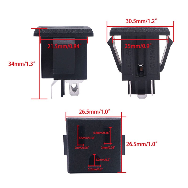weideer 3Pcs 3 Pins US Power Socket Plug Panel AC