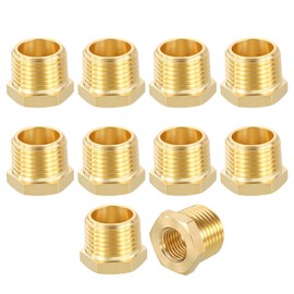 CoCud 5 Packs Brass Pipe Fittings, 1/2" Male NPT to 1/4" FeMale NPT Brass Hex Bushing Reducer, Hose Tube Threaded Adapter for Air, Oil, LP