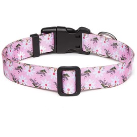 CVNRCLP Adjustable Dog Collar – Stylish Soft Nylon, Comfortable & Durable Pet Collar for Small, Medium & Large Dogs (Size S, Pink & White Floral Design)