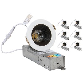 YUURTA 2-Inch 9W Deep Anti Glare White Trim Black Baffle Recessed Ceiling LED Downlight (Pot Light) Color Selectable 2700K-5000K CRI90+ Dimmable 600lm 120V ETL Listed IC Rated (RWB 6-Pack)