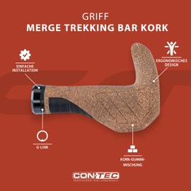 CONTEC Merge Trekking Bar Cork, Ergon Design, 96/140 mm, Breathable, D3 Three-Component Rubber, Compatible with G-Link System, Brown, Pair